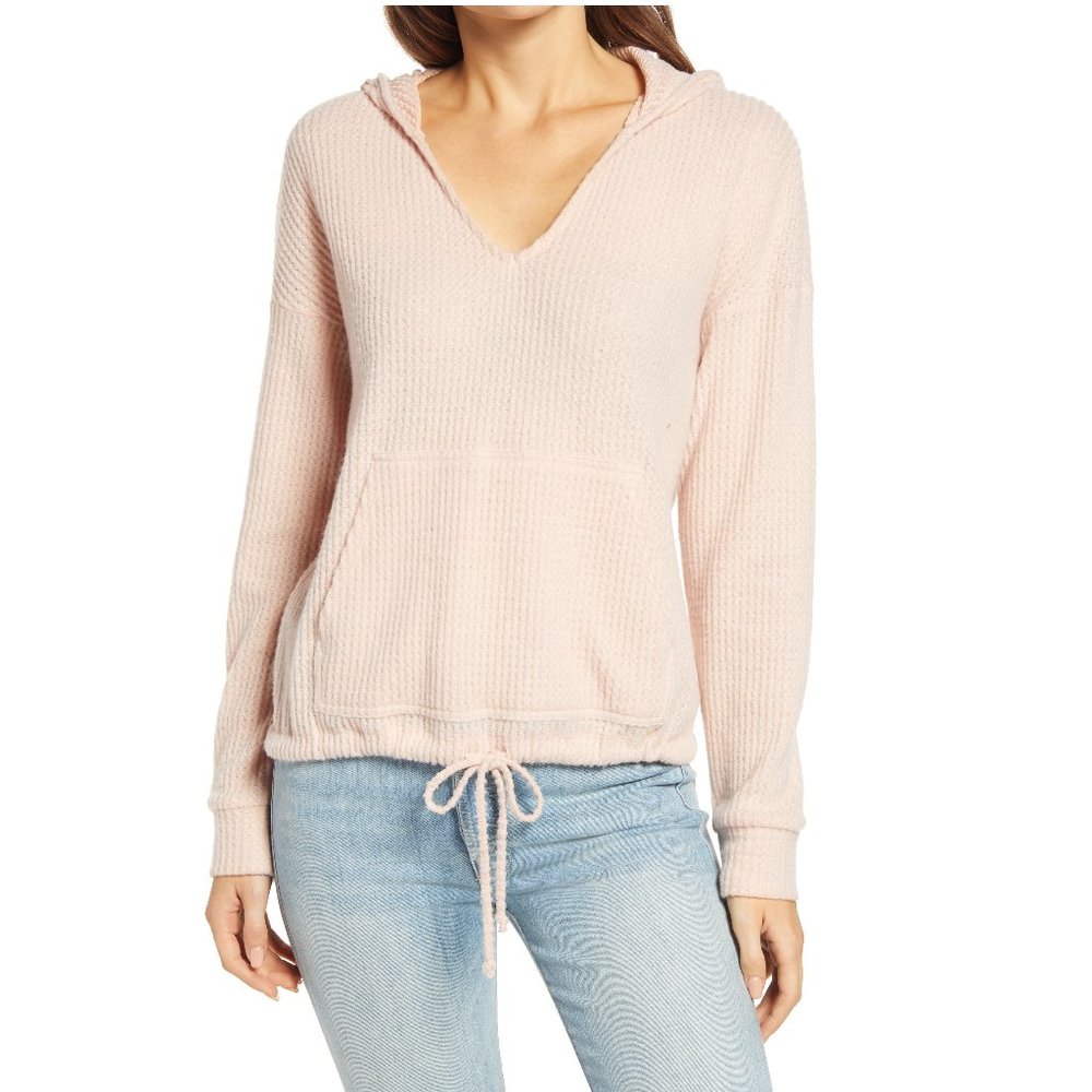 Brand New Women's Gibsonlook Waffle Weave Hoodie, Size XL Color Dusty Peach G373
